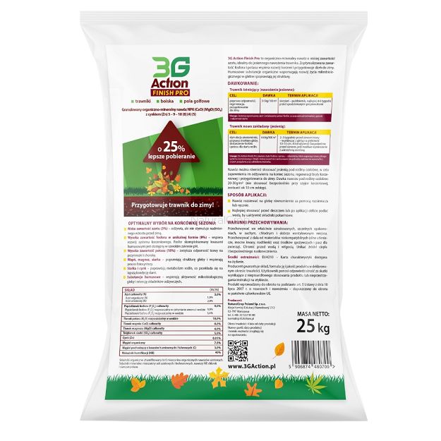 Nawóz jesienny do Trawy 3G Action Finish Pro 25kg